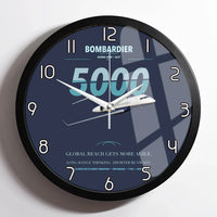Thumbnail for Bombardier Global 5000 design on navy blue framed wall clock