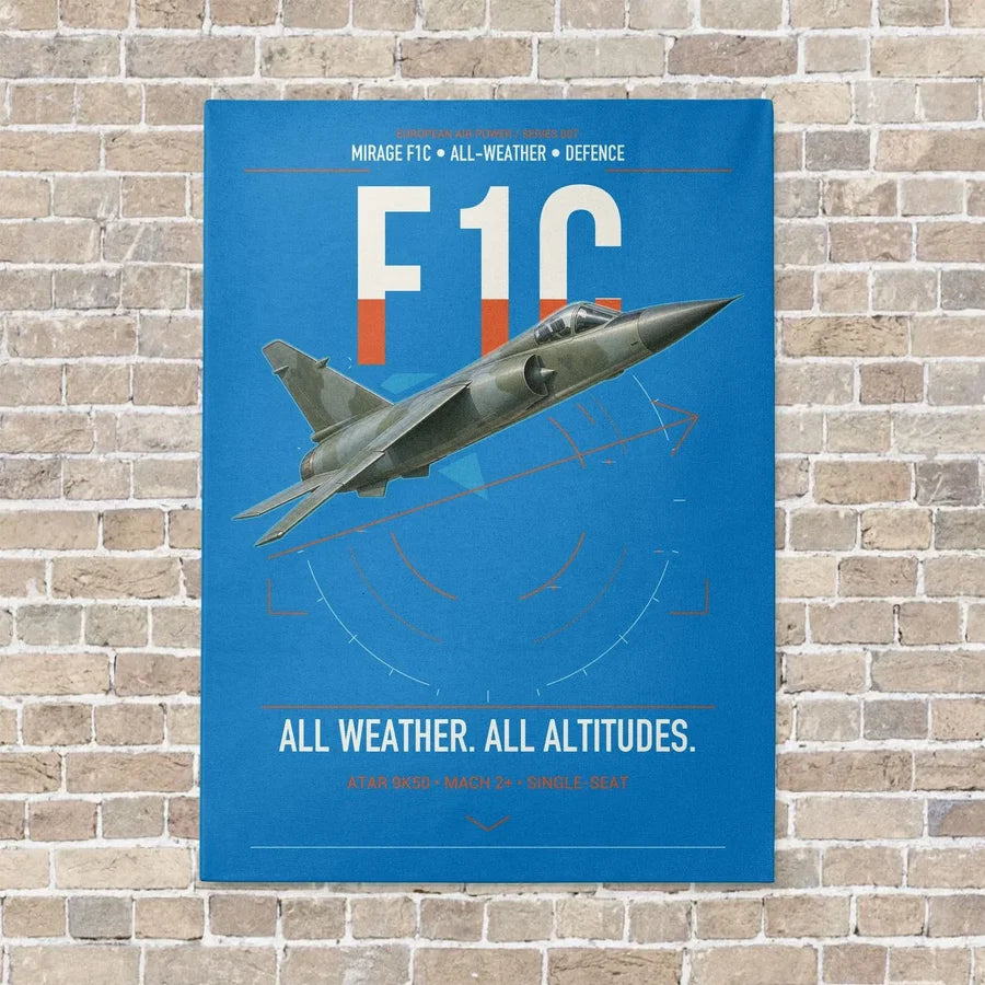 Dassault Mirage F1C vertical canvas print - no frame - turquoise background