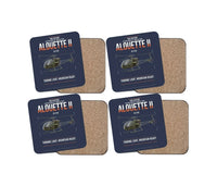 Thumbnail for Sud Aviation SE 3130 Alouette II design on navy blue 4 pieces set coaster