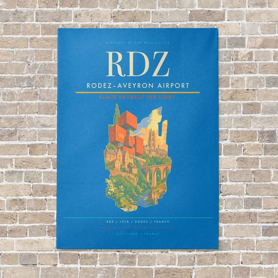 Rodez–Aveyron Airport RDZ vertical canvas print - no frame - turquoise background