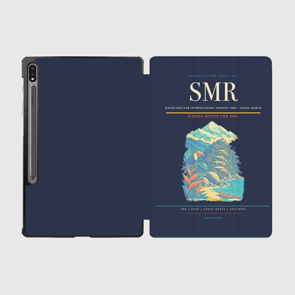 Simón Bolívar International Airport (SMR) design on navy blue samsung tablet tablet case