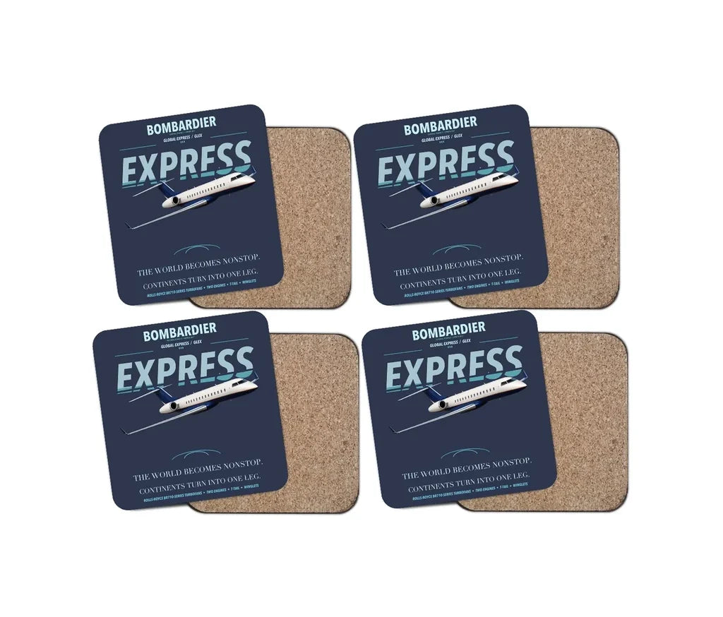 Bombardier Global Express design on navy blue 4 pieces set coaster