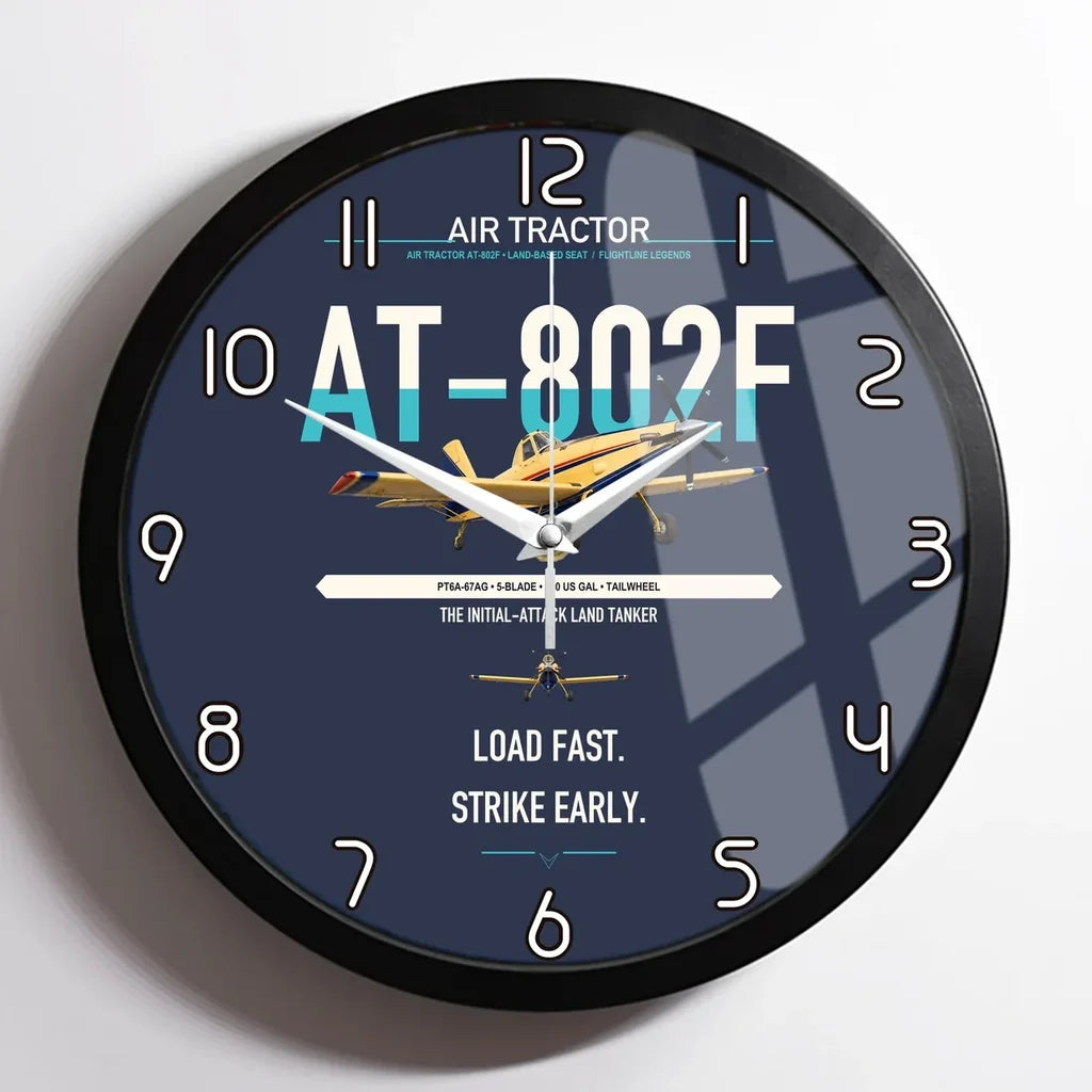 Air Tractor AT-802F design on navy blue framed wall clock