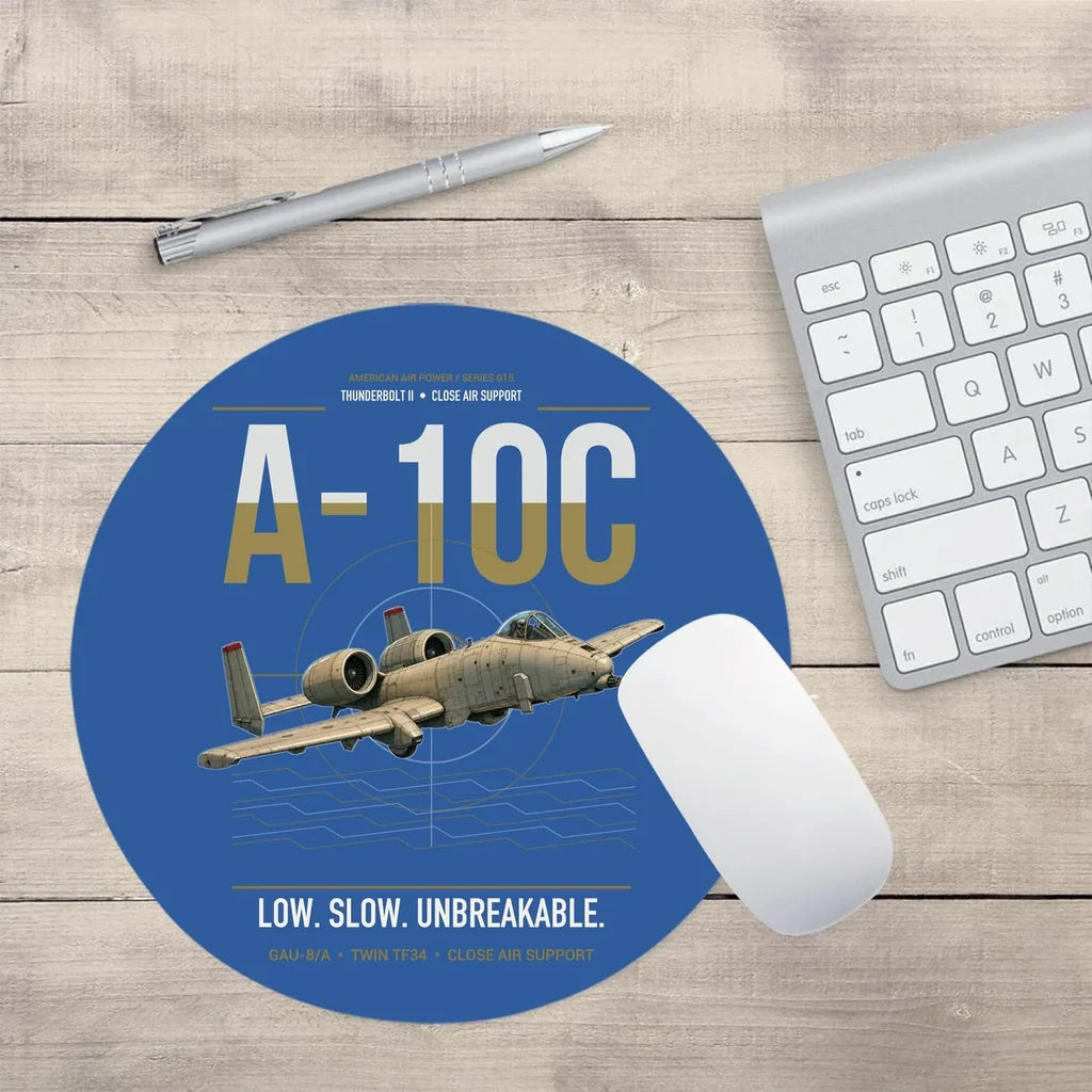 A-10C Thunderbolt II design on blue round mouse pad