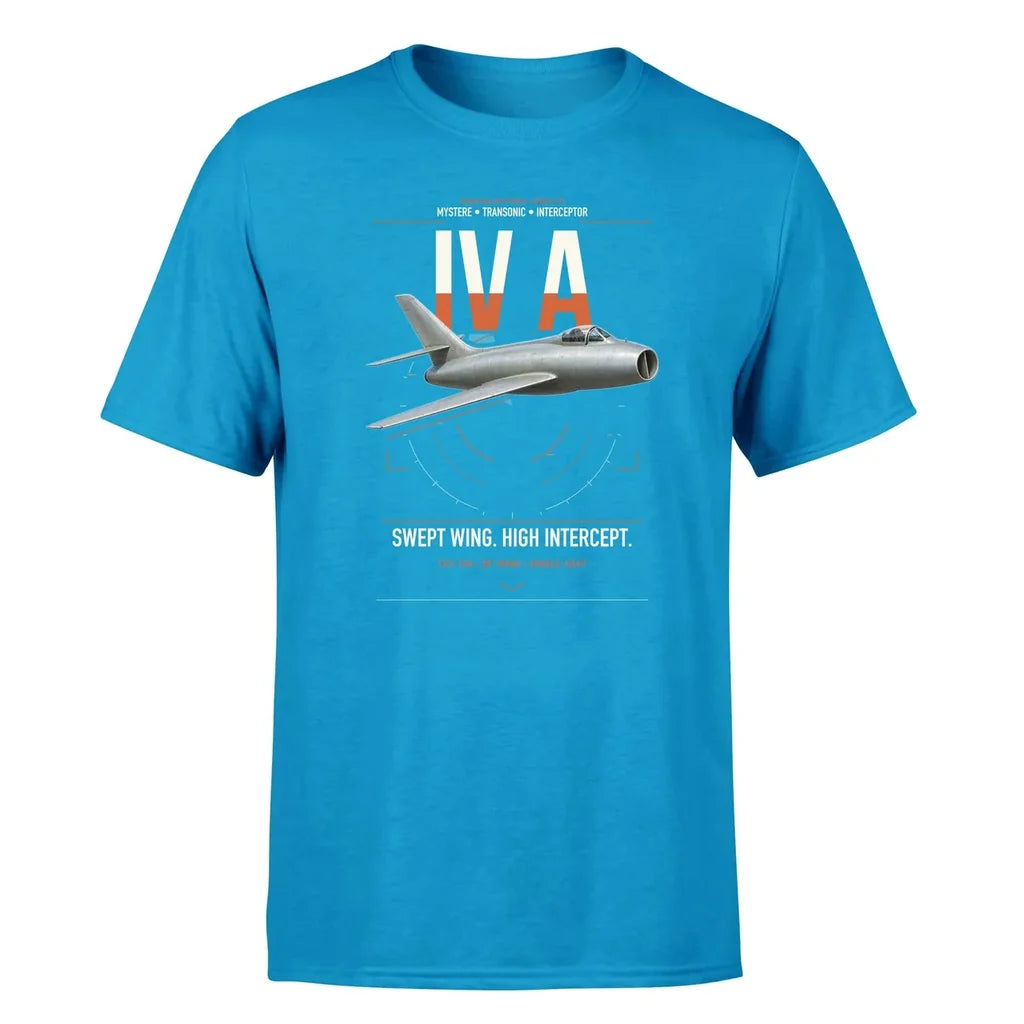 Dassault Mystère IV A design on turquoise t-shirt, single-side print