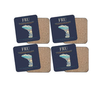 Thumbnail for Manas International Airport (FRU) design on navy blue 4 pieces set coaster