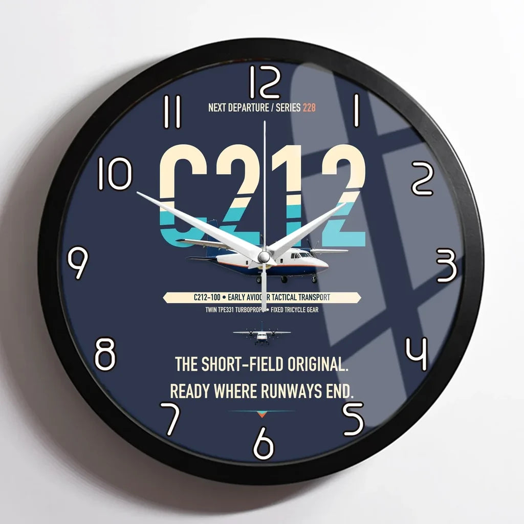 CASA C-212-100 Aviocar design on navy blue framed wall clock