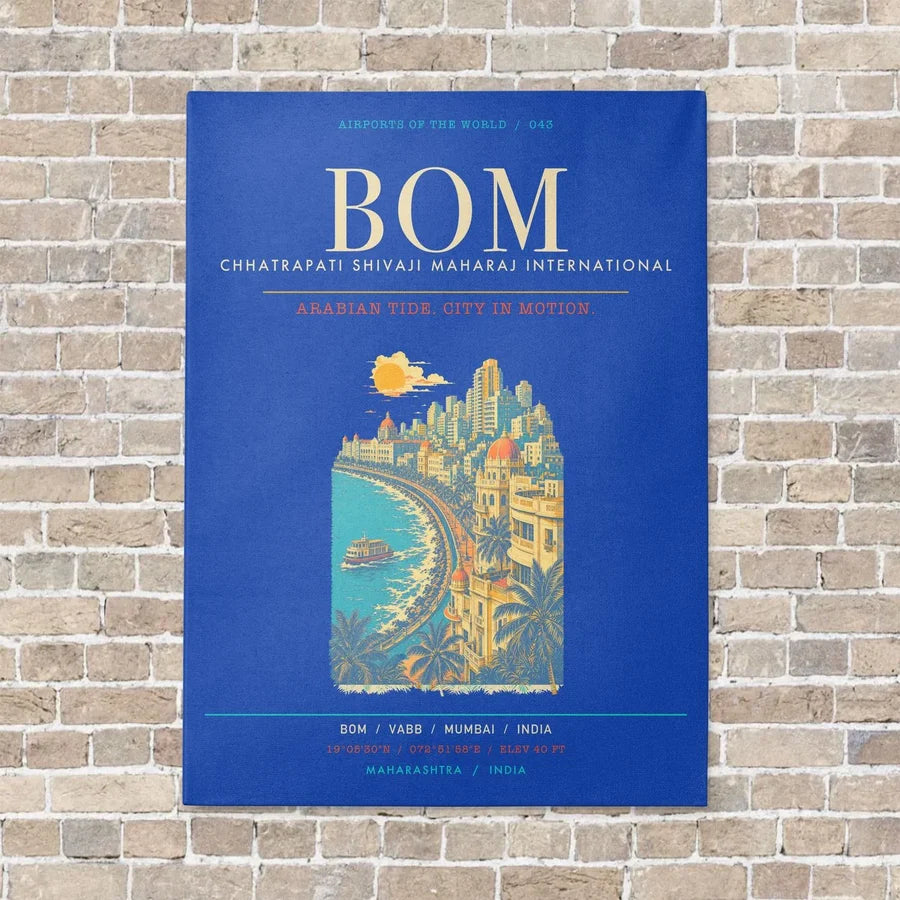 Chhatrapati Shivaji Maharaj International Airport Mumbai BOM - Canvas Framed - Blue