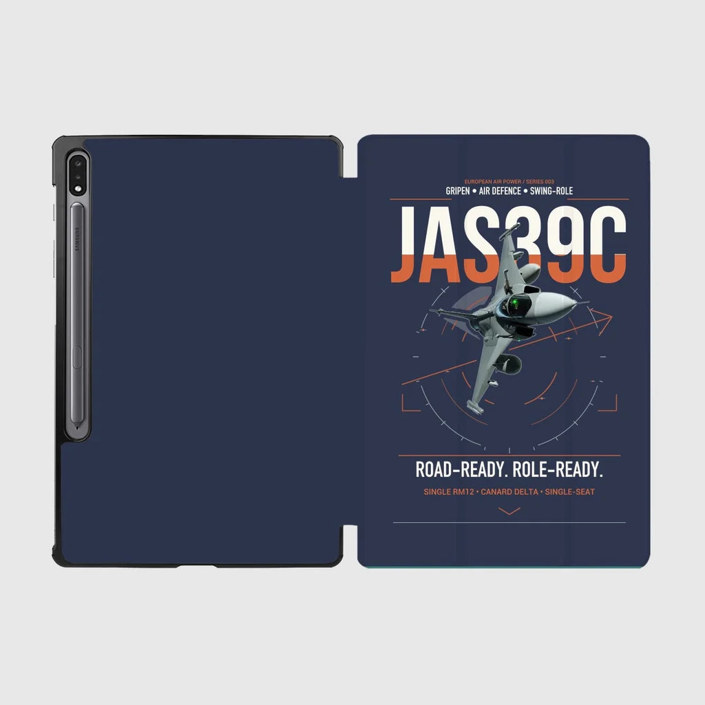 Saab JAS 39C Gripen design on navy blue samsung tablet tablet case