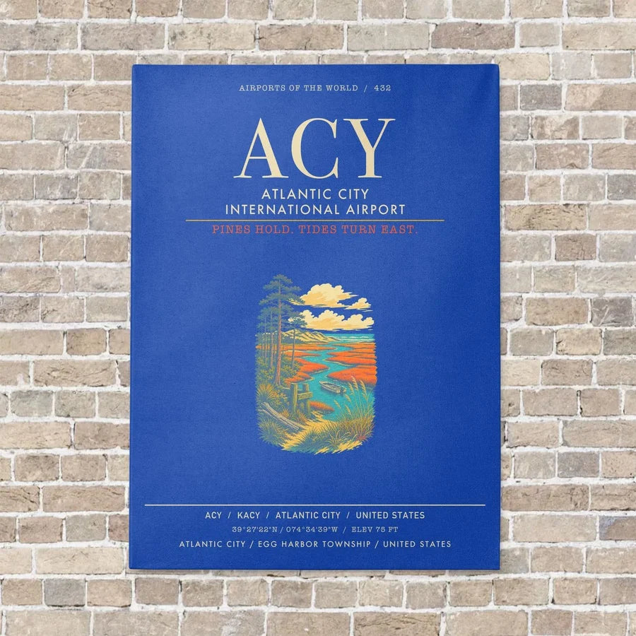 Atlantic City International Airport ACY - Canvas Framed - Blue
