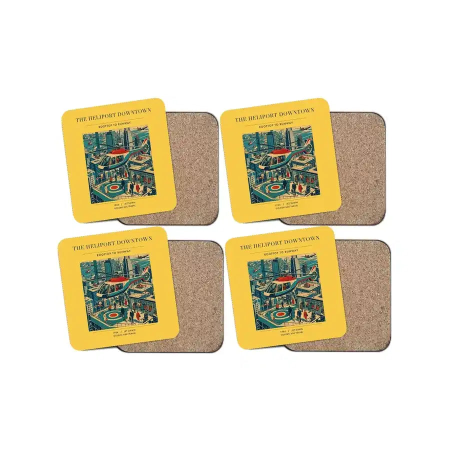 The Heliport Downtown - Designed Coasters design on yellow 4-pieces-set