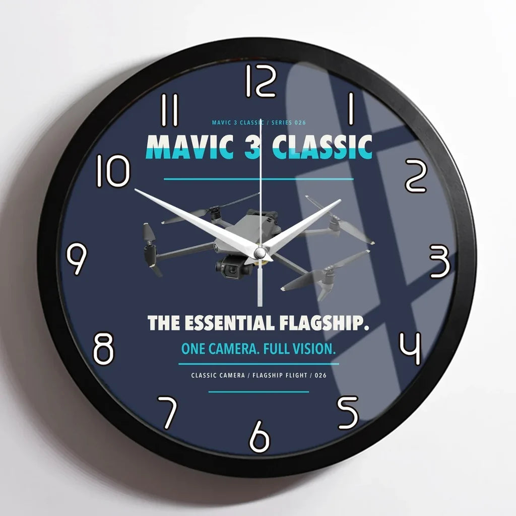 DJI Mavic 3 Classic design on navy blue framed wall clock