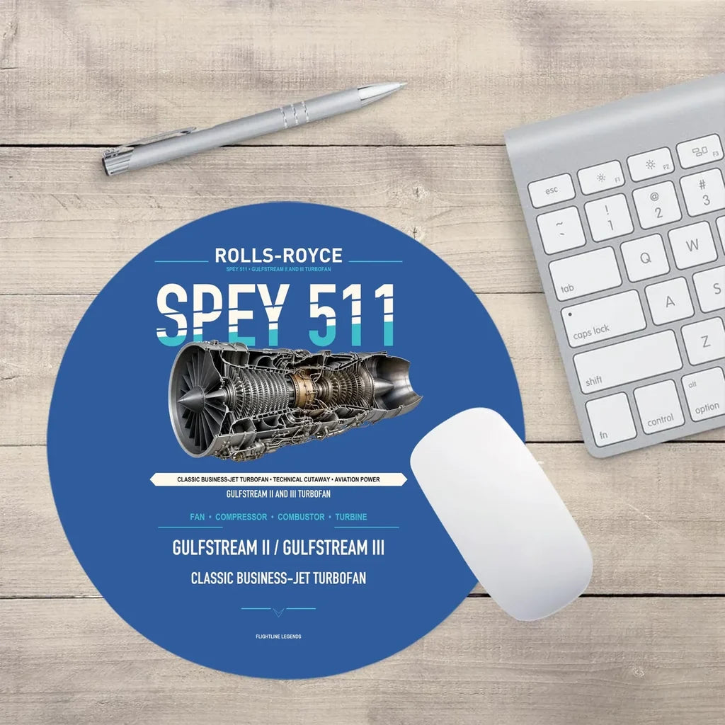 SPEY 511 design on blue round mouse pad