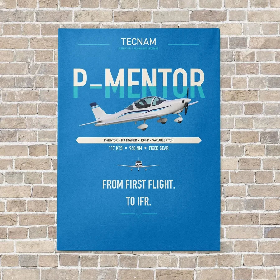 Tecnam P-Mentor vertical canvas print - no frame - turquoise background