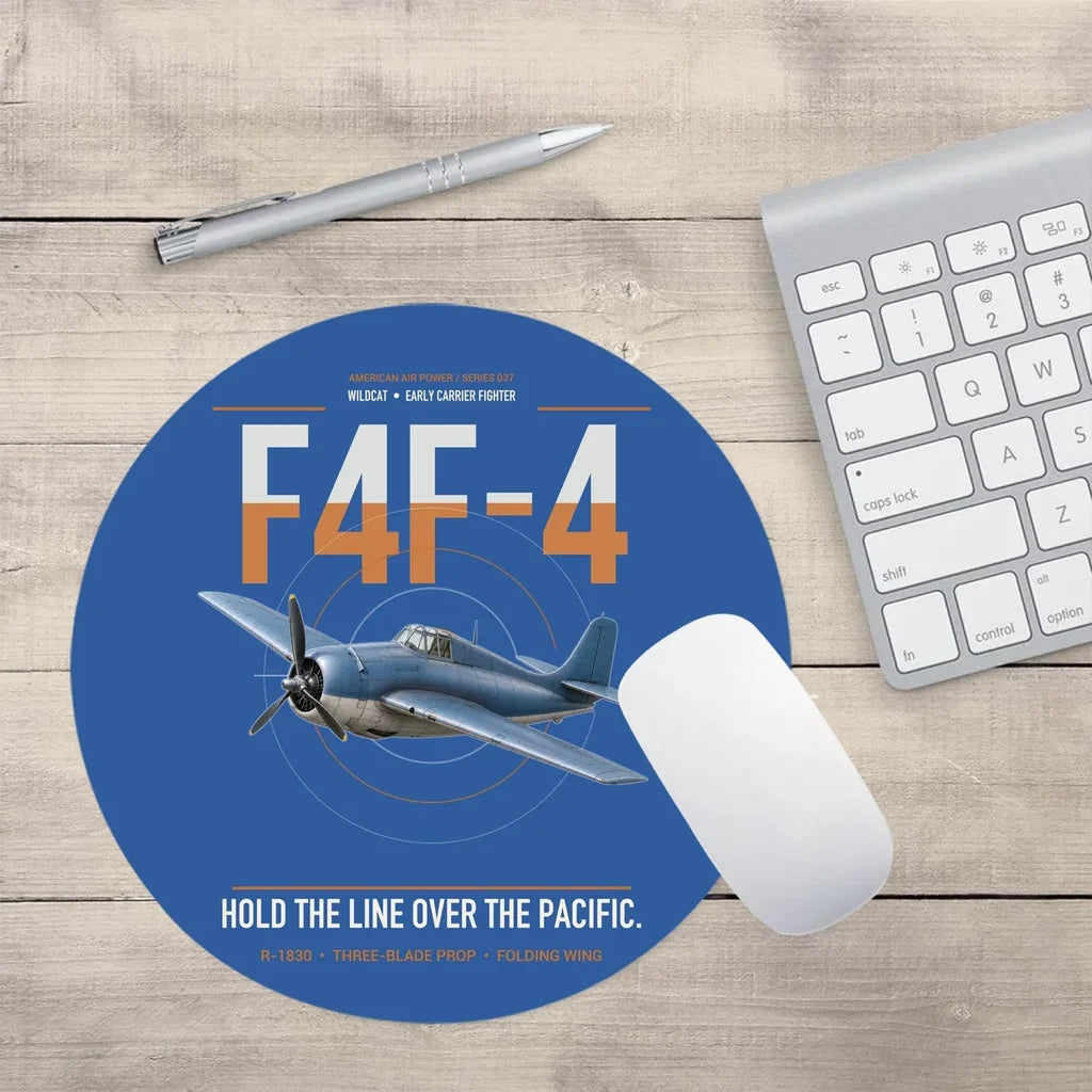 F4F-4 Wildcat design on blue round mouse pad