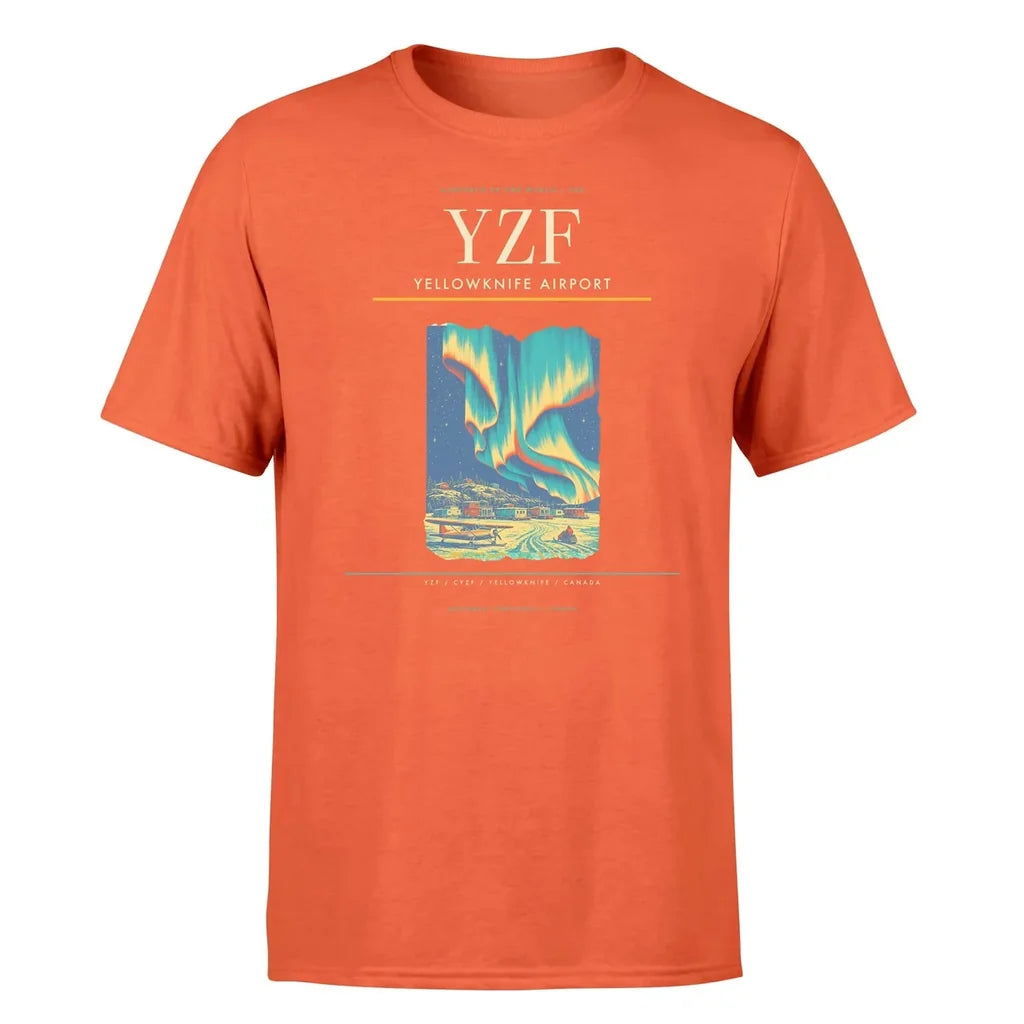 Yellowknife Airport (YZF) T-Shirt single-side front print in Orange | yellowknife-airport-yzf-double-side-t-shirt