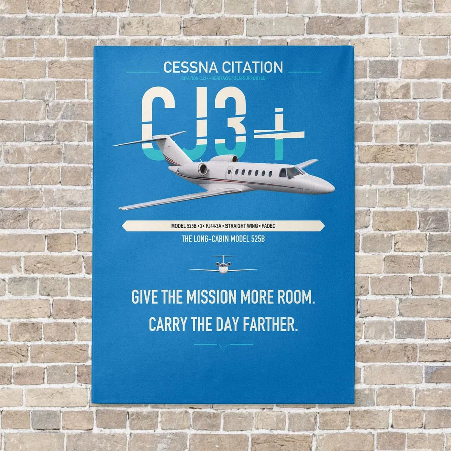 Cessna Citation CJ3+ vertical canvas print - no frame - turquoise background