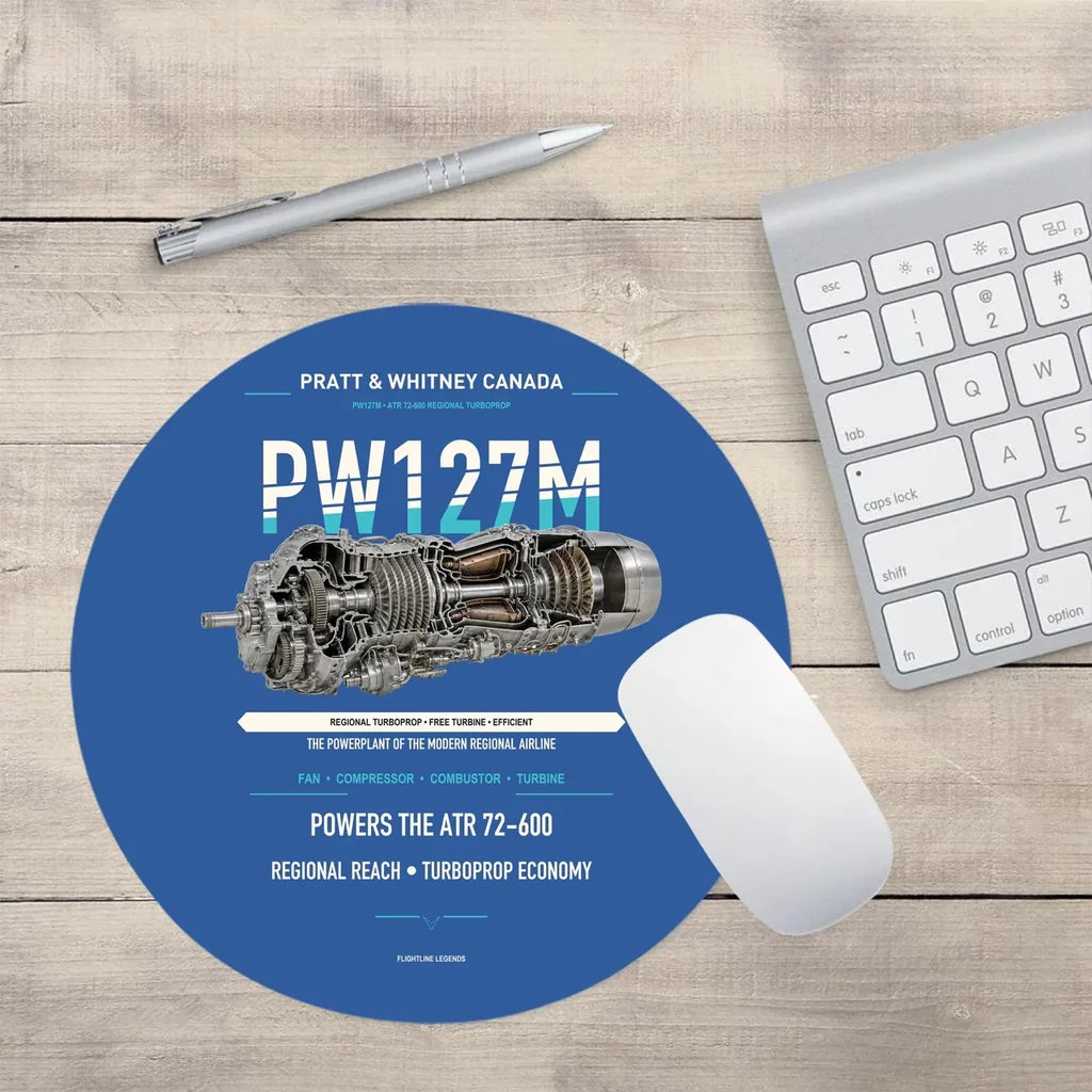 PW127M design on blue round mouse pad