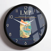 Thumbnail for Lampedusa Airport (LMP) design on navy blue framed wall clock