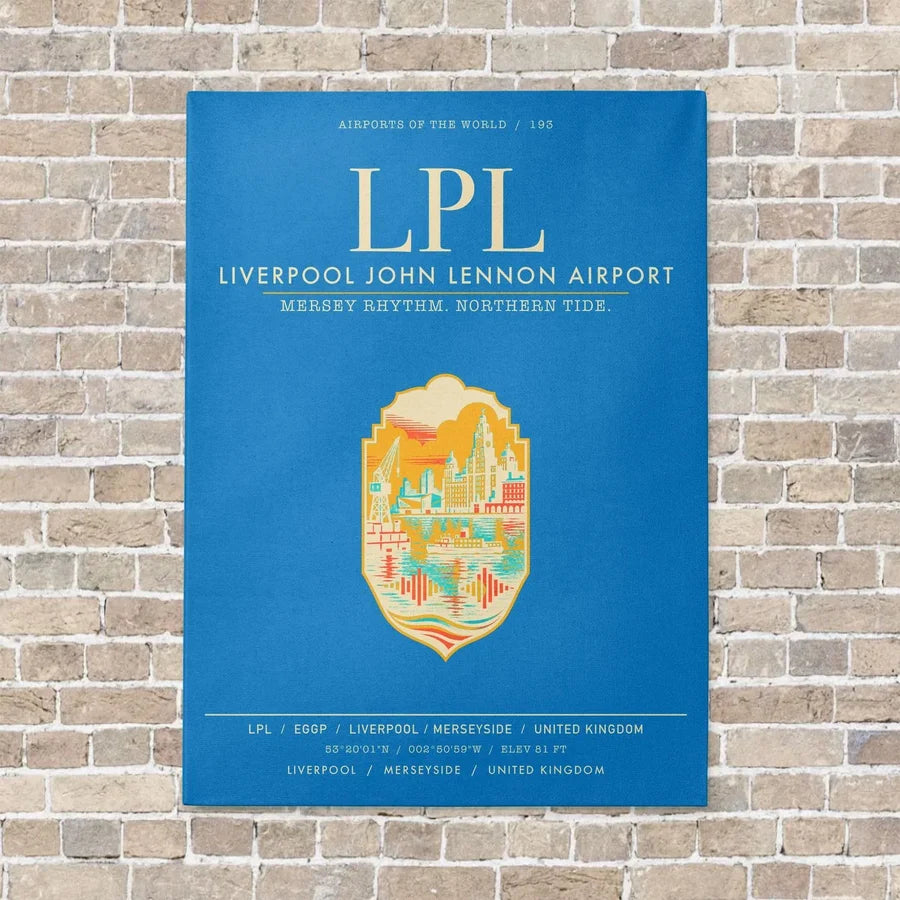 Liverpool John Lennon Airport LPL vertical canvas print - no frame - turquoise background