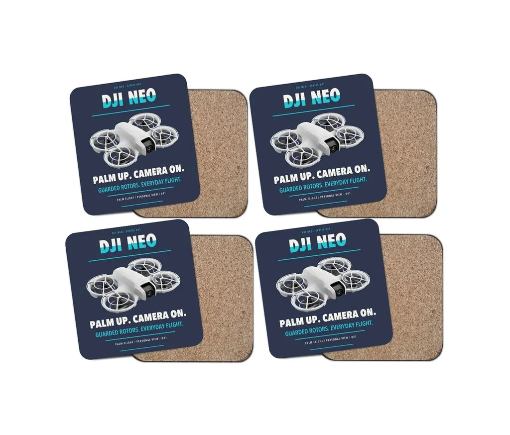 DJI Neo design on navy blue 4 pieces set coaster