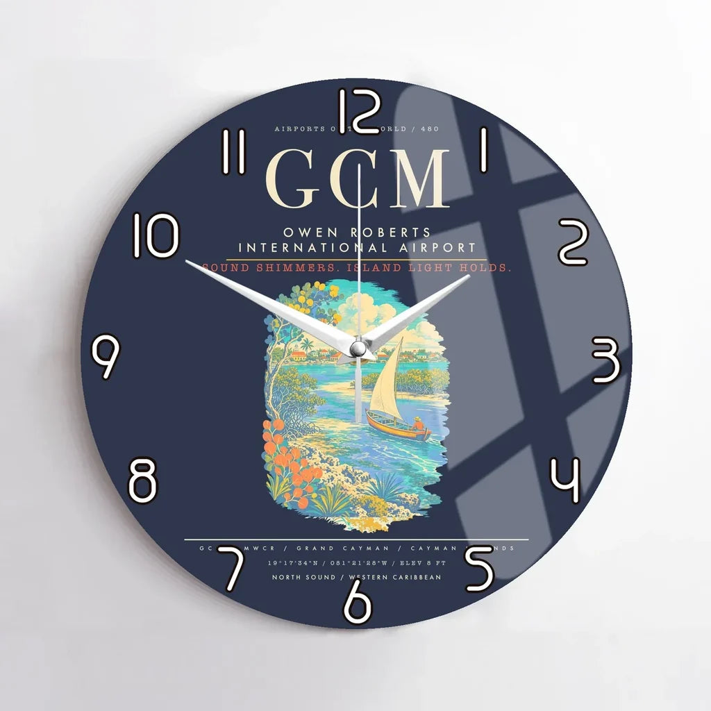 Owen Roberts International Airport GCM Wall-Clock No-Frame - Navy Blue