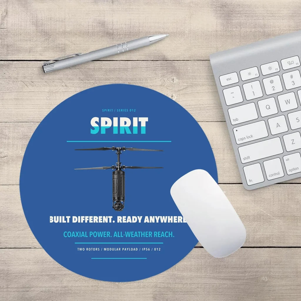 Ascent AeroSystems Spirit design on blue round mouse pad