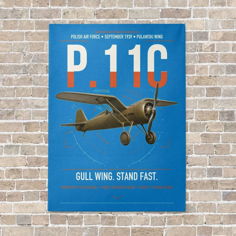 PZL P.11c vertical canvas print - no frame - turquoise background