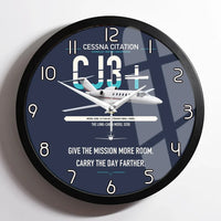 Thumbnail for Cessna Citation CJ3+ design on navy blue framed wall clock
