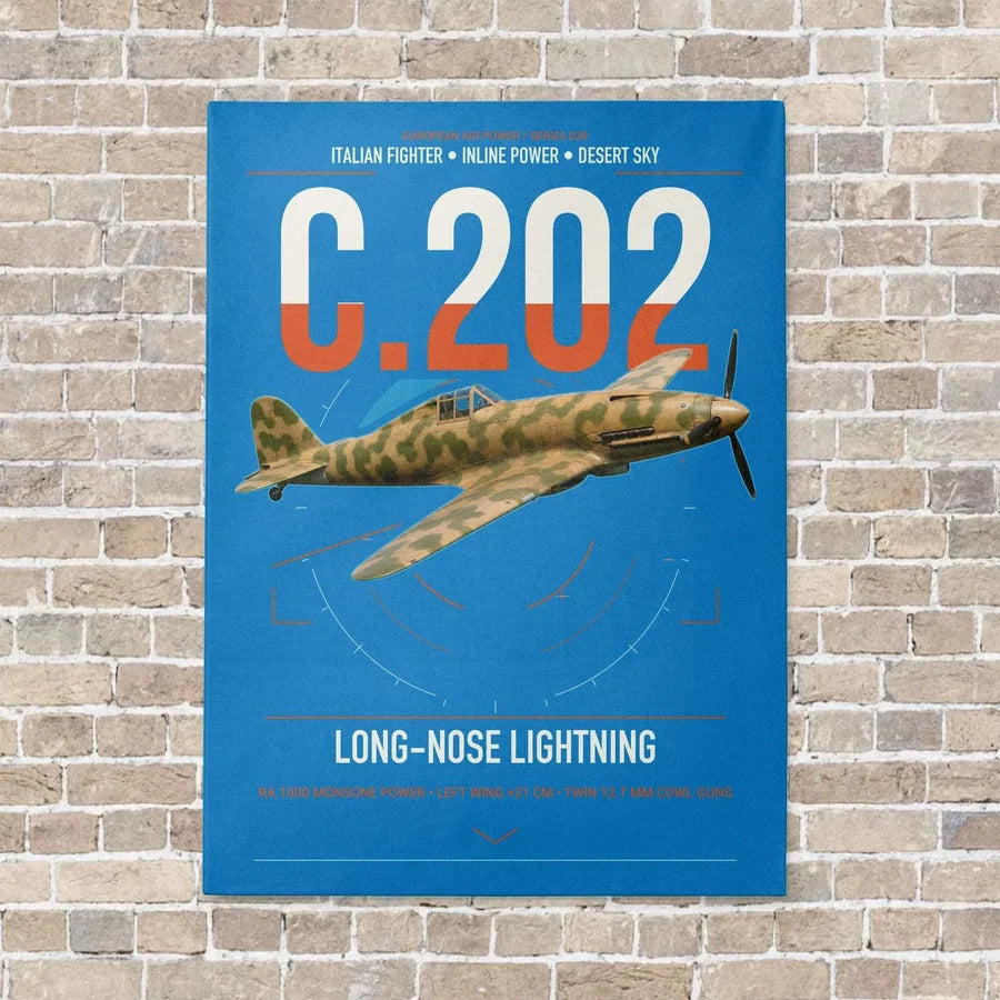Macchi C.202 Folgore vertical canvas print - no frame - turquoise background