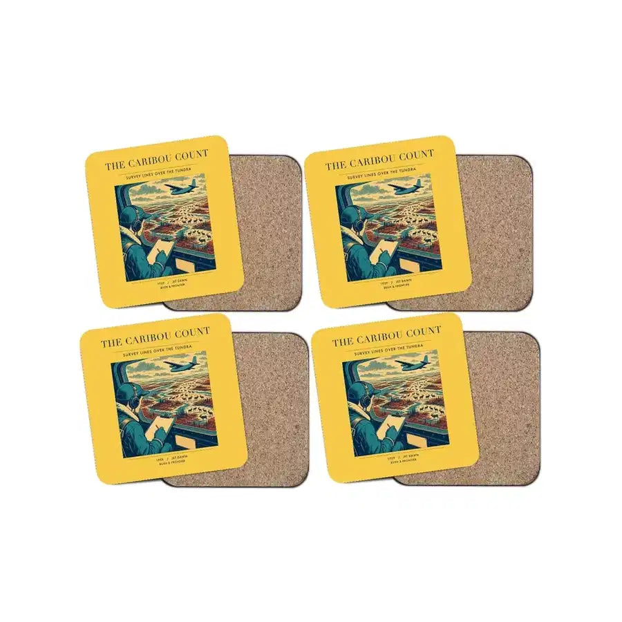 The Caribou Count - Designed Coasters design on yellow 4-pieces-set