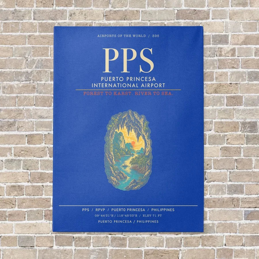 Puerto Princesa International Airport PPS - Canvas Framed - Blue