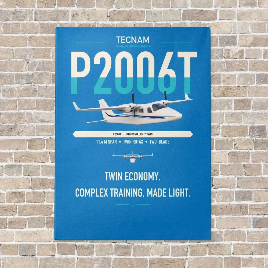 Tecnam P2006T vertical canvas print - no frame - turquoise background