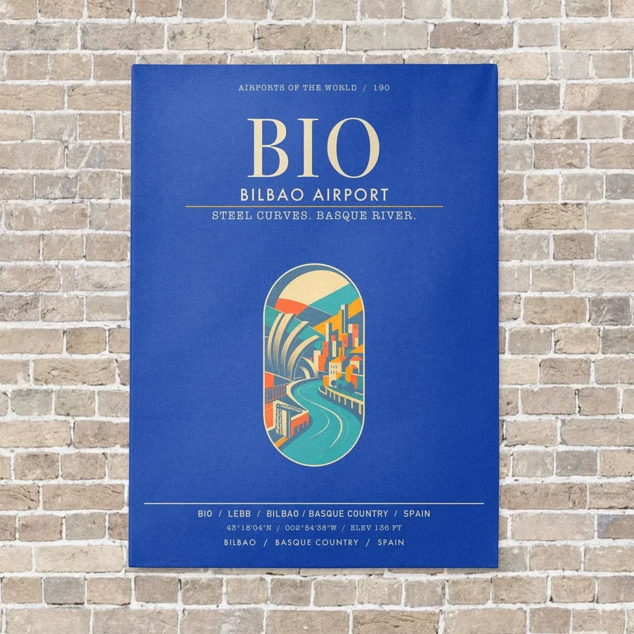Bilbao Airport BIO - Canvas Framed - Blue