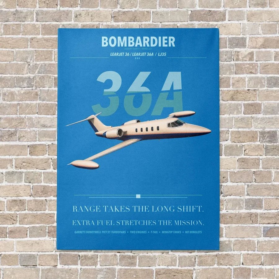 Bombardier Learjet 36A vertical canvas print - no frame - turquoise background