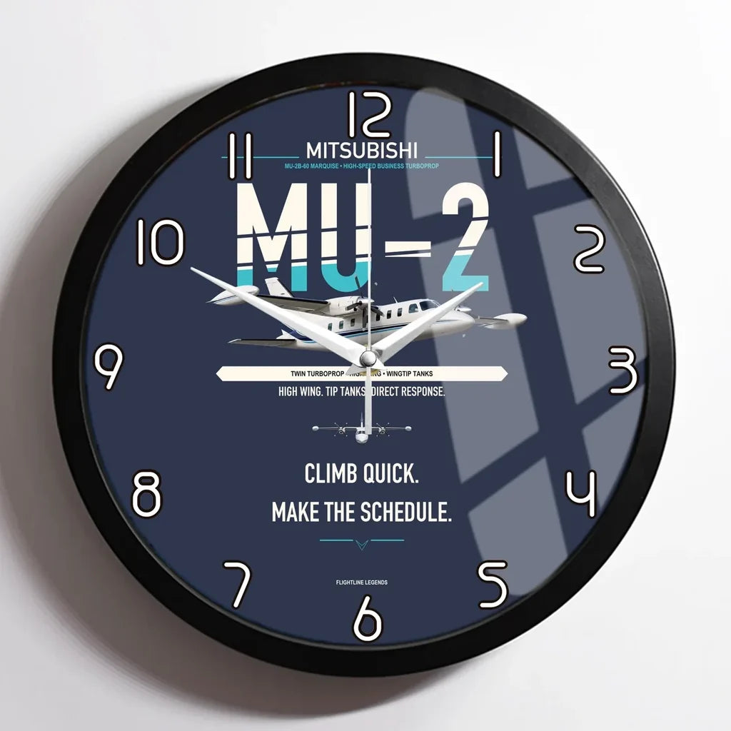 Mitsubishi MU-2B-60 Marquise design on navy blue framed wall clock