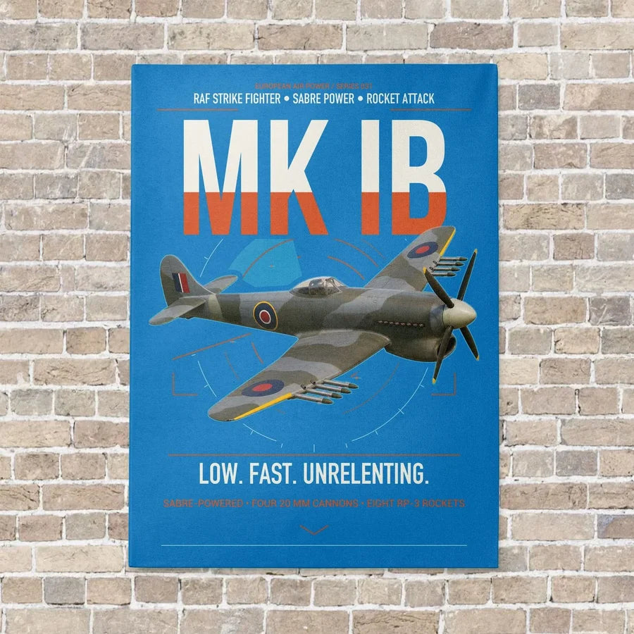 Hawker Typhoon Mk IB vertical canvas print - no frame - turquoise background