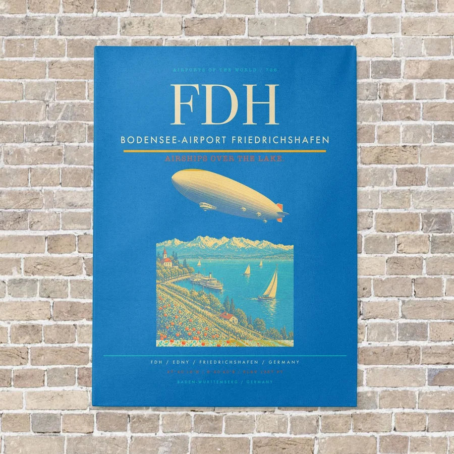 Bodensee-Airport Friedrichshafen FDH vertical canvas print - no frame - turquoise background