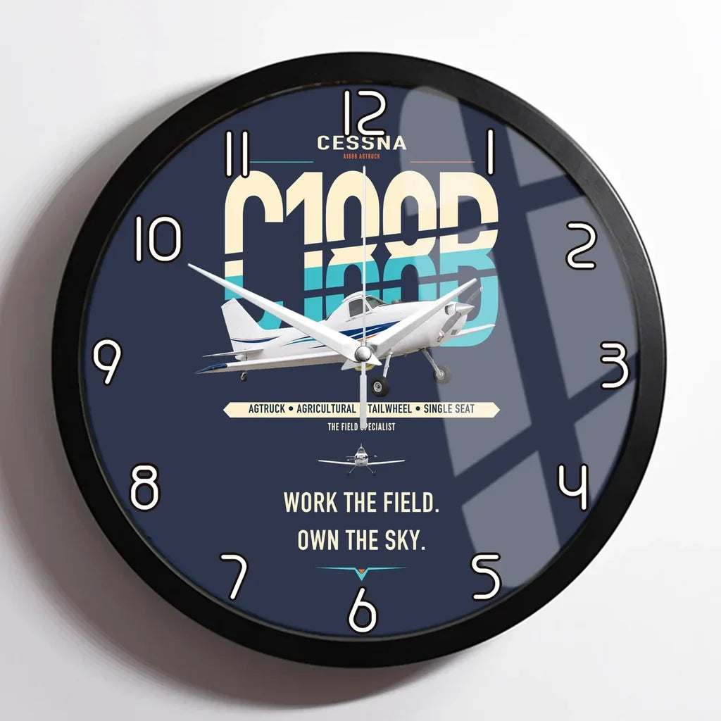 Cessna A188B AgTruck design on navy blue framed wall clock