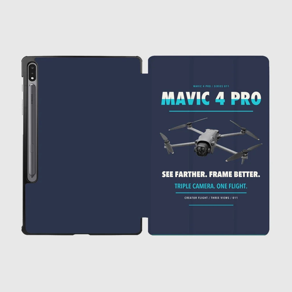DJI Mavic 4 Pro design on navy blue samsung tablet tablet case