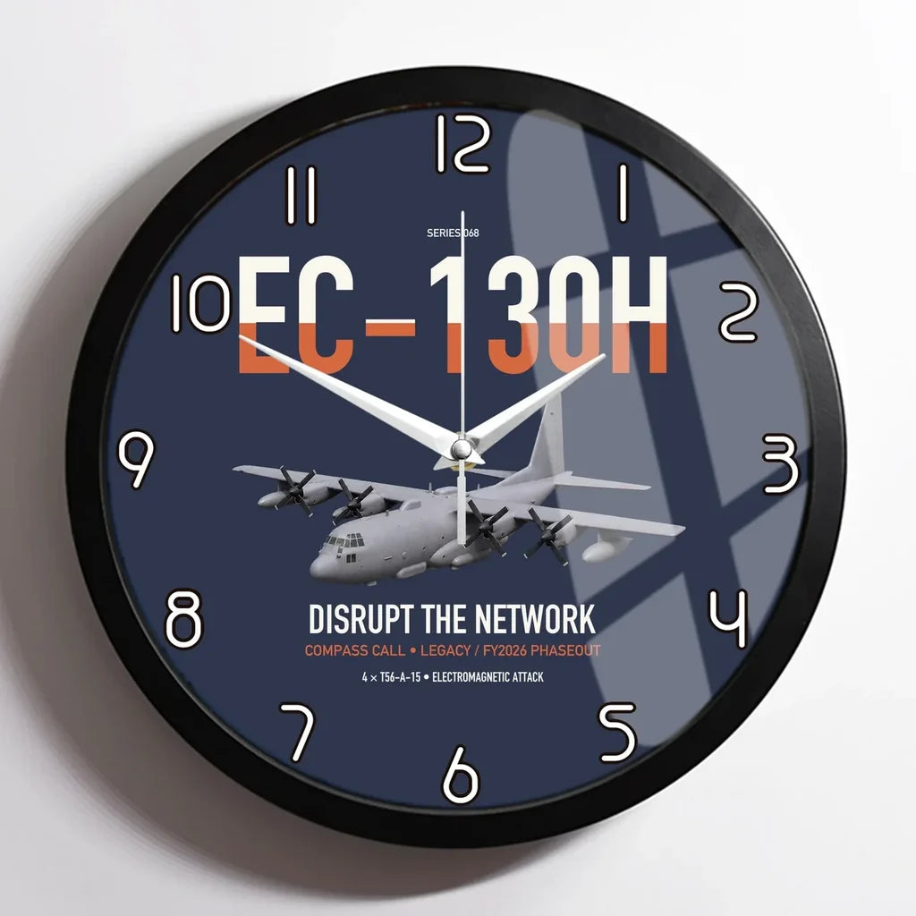 EC-130H Compass Call design on navy blue framed wall clock