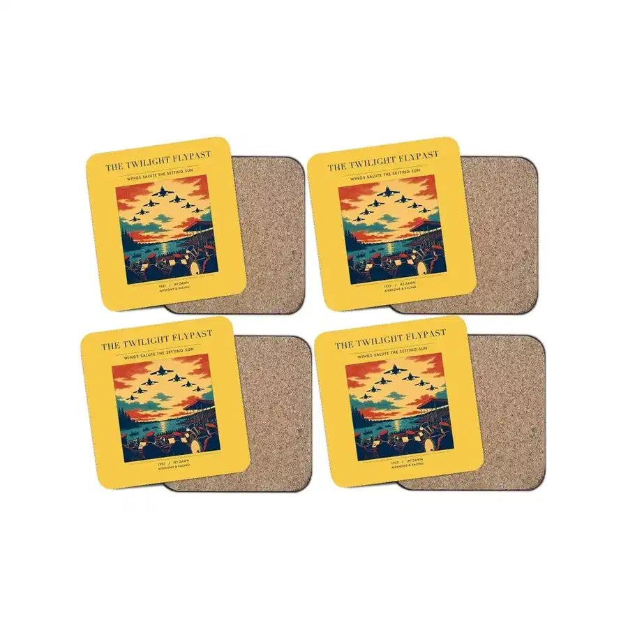 The Twilight Flypast - Designed Coasters design on yellow 4-pieces-set