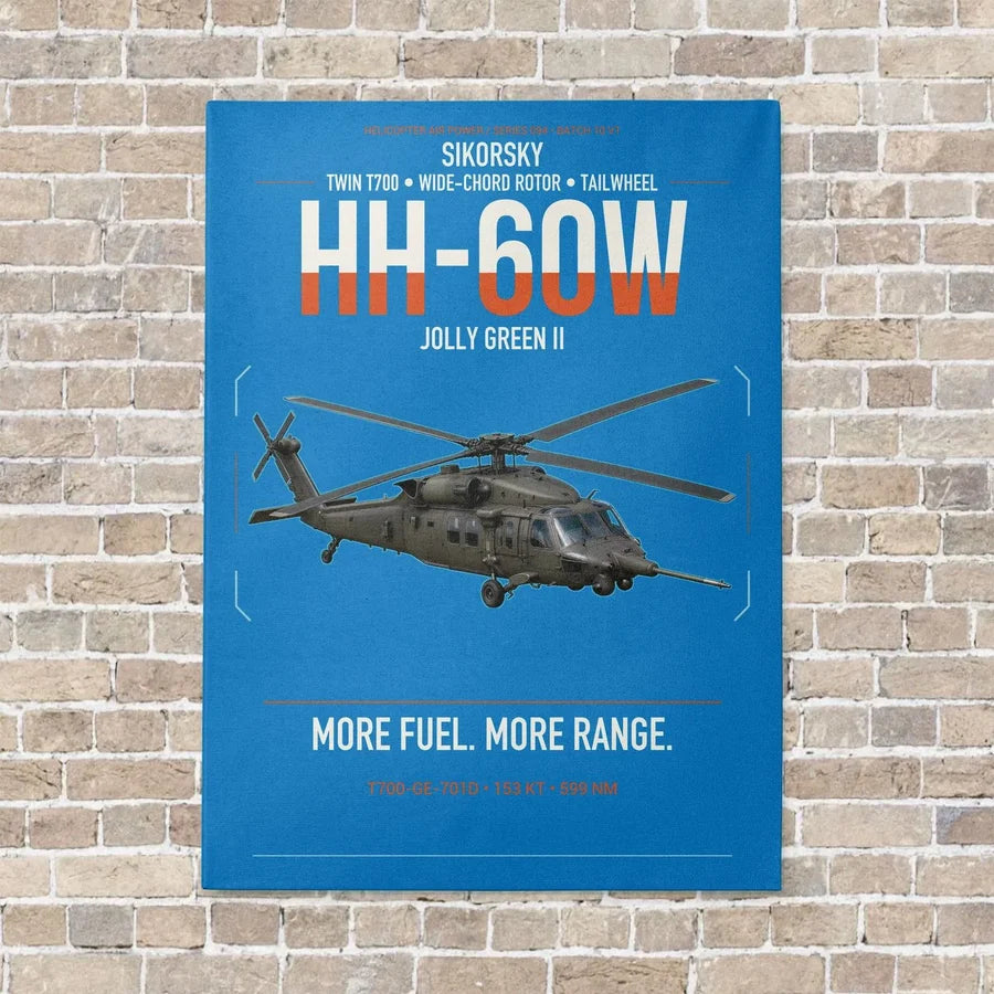 Sikorsky HH-60W Jolly Green II vertical canvas print - no frame - turquoise background