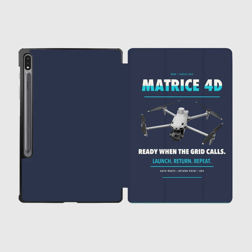 DJI Matrice 4D design on navy blue samsung tablet tablet case