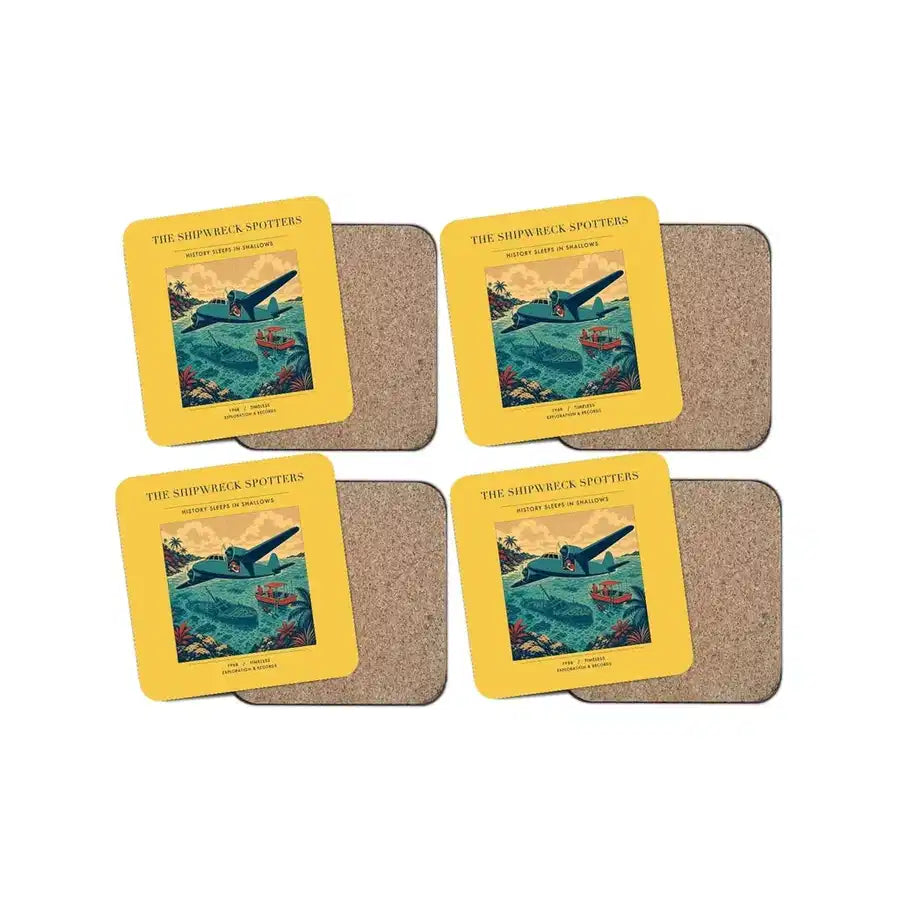 The Shipwreck Spotters - Designed Coasters design on yellow 4-pieces-set