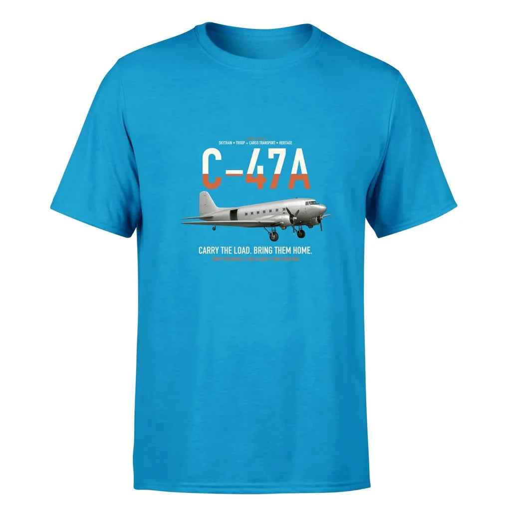C-47A Skytrain design on turquoise double-side t-shirt, single-side print
