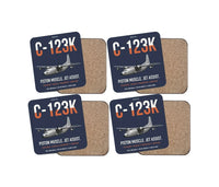 Thumbnail for C-123K Provider design on navy blue 4 pieces set coaster