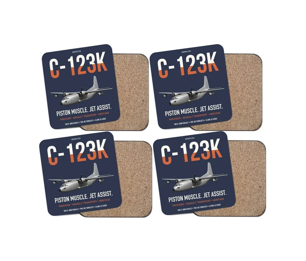 C-123K Provider design on navy blue 4 pieces set coaster