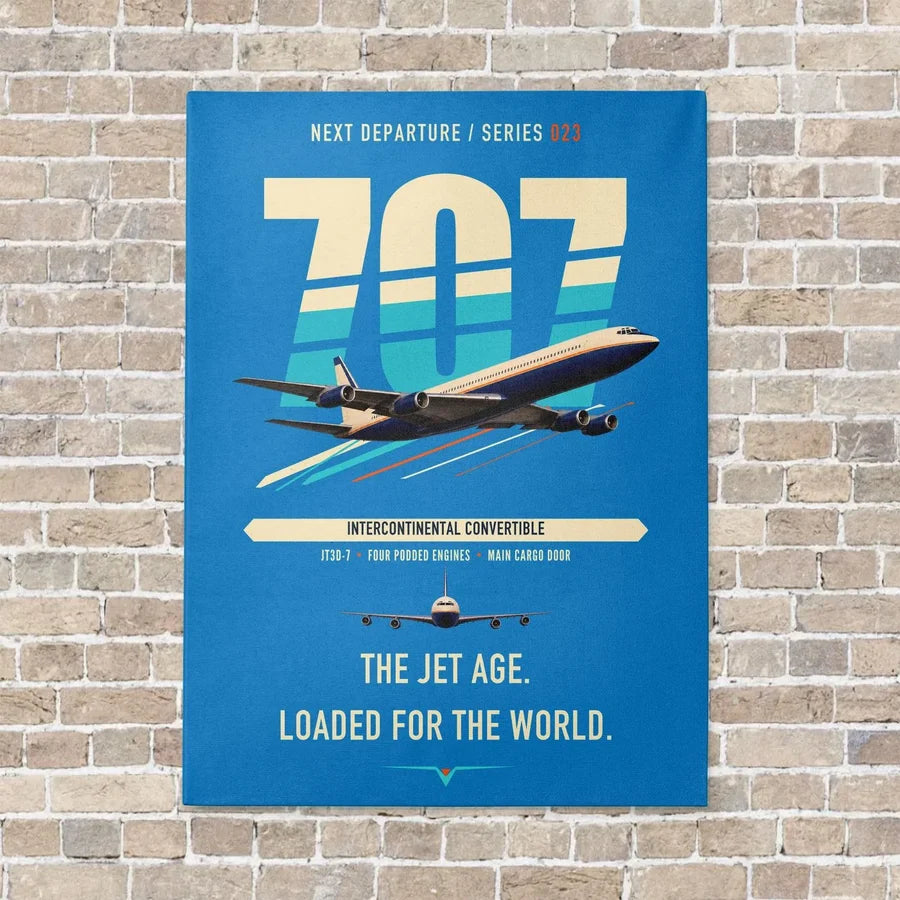 Boeing 707-320C vertical canvas print - no frame - turquoise background