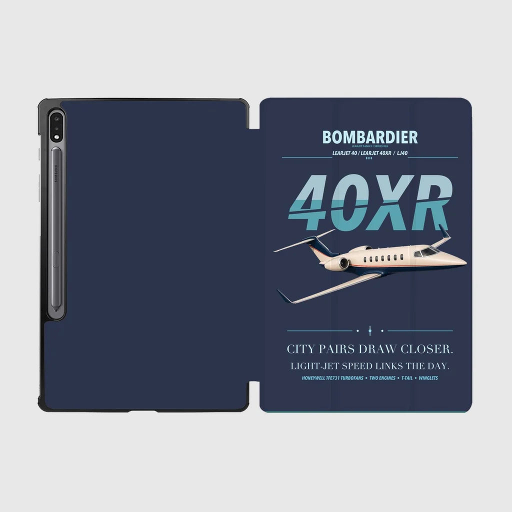 Bombardier Learjet 40XR design on navy blue samsung tablet tablet case